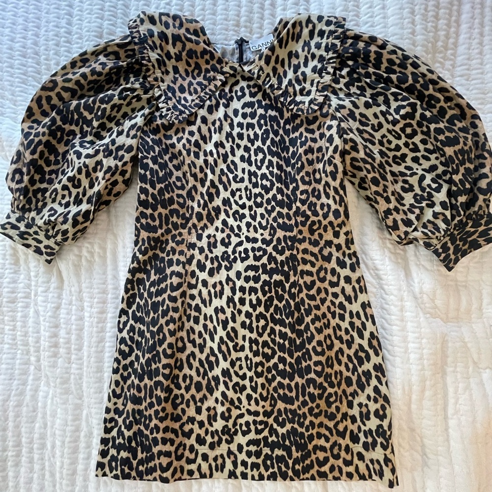GANNI, leopard puff sleeve dress, Sz 40 from Intermix
